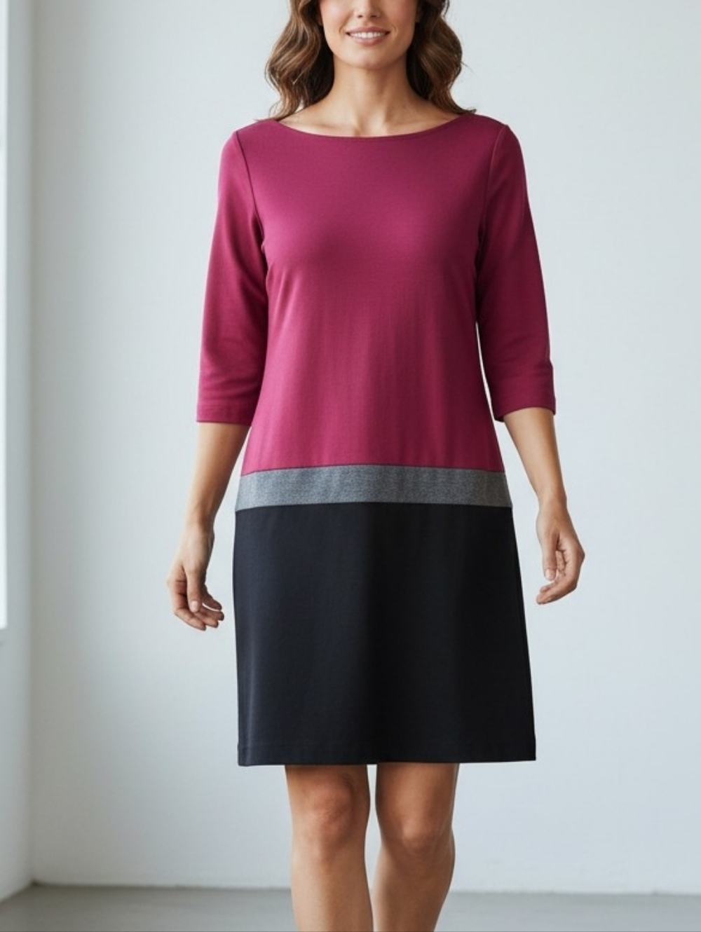 Le Chateau Colorblock A-Line Shift Dress in Wine, Gray & Black Size Medium